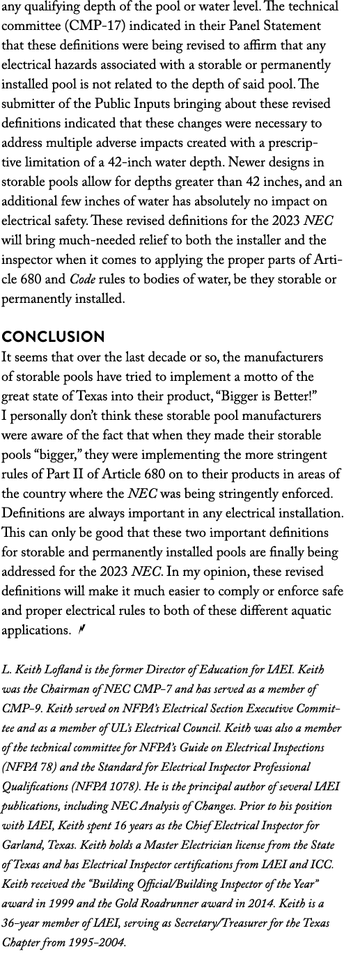 any qualifying depth of the pool or water level  The technical committee (CMP-17) indicated in their Panel Statement    