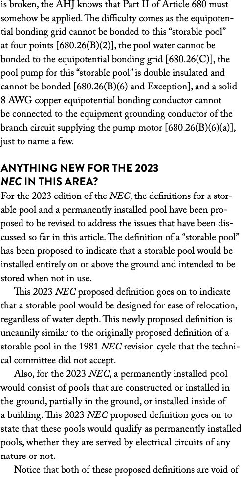 is broken, the AHJ knows that Part II of Article 680 must somehow be applied  The difficulty comes as the equipotenti   