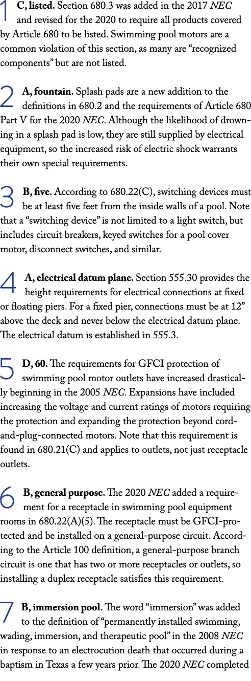 1 C, listed  Section 680 3 was added in the 2017 NEC and revised for the 2020 to require all products covered by Arti   