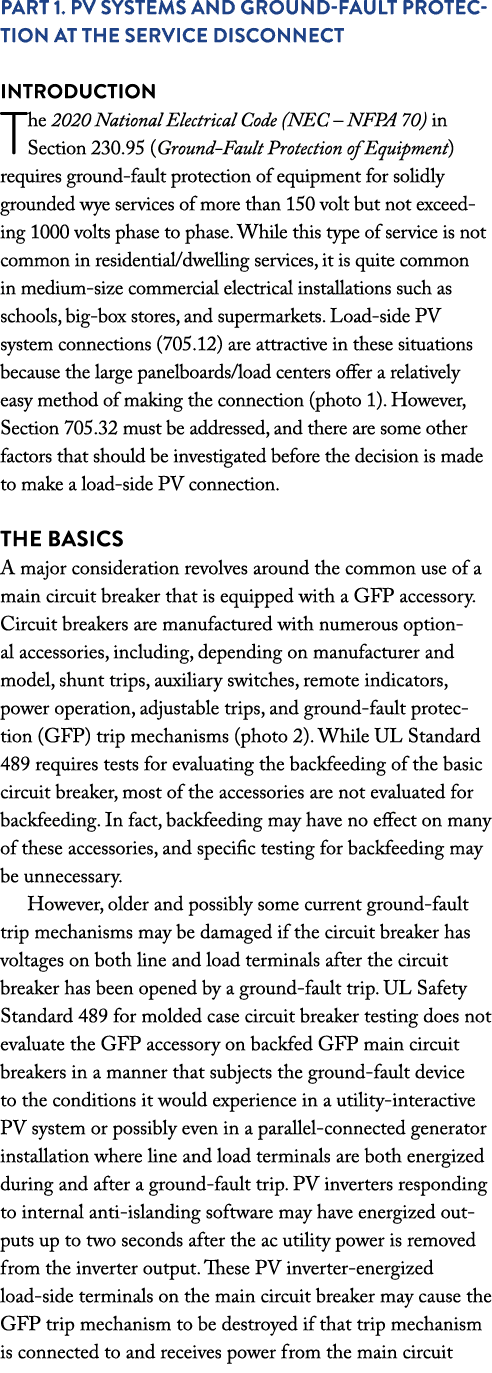 Part 1  PV Systems and Ground-fault Protection at the Service Disconnect  Introduction The 2020 National Electrical C   