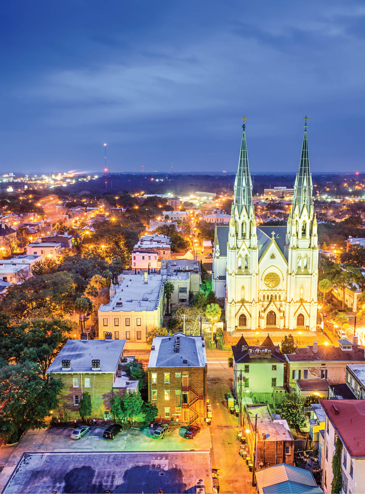 Savannah, Georgia downtown skyline at the Cathedral 
