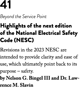41 Beyond the Service Point Highlights of the next edition of the National Electrical Safety Code (NESC) Revisions in   