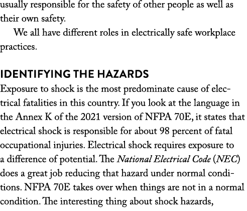 usually responsible for the safety of other people as well as their own safety  We all have different roles in electr   
