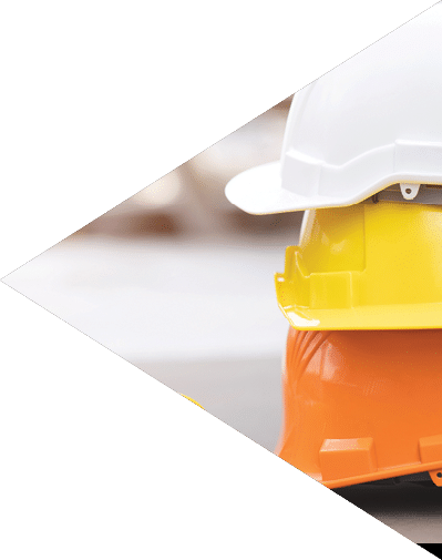 orange, yellow,white hard safety wear helmet hat in the project at construction site building on concrete floor on city  helmet for workman as engineer or worker  concept safety first 