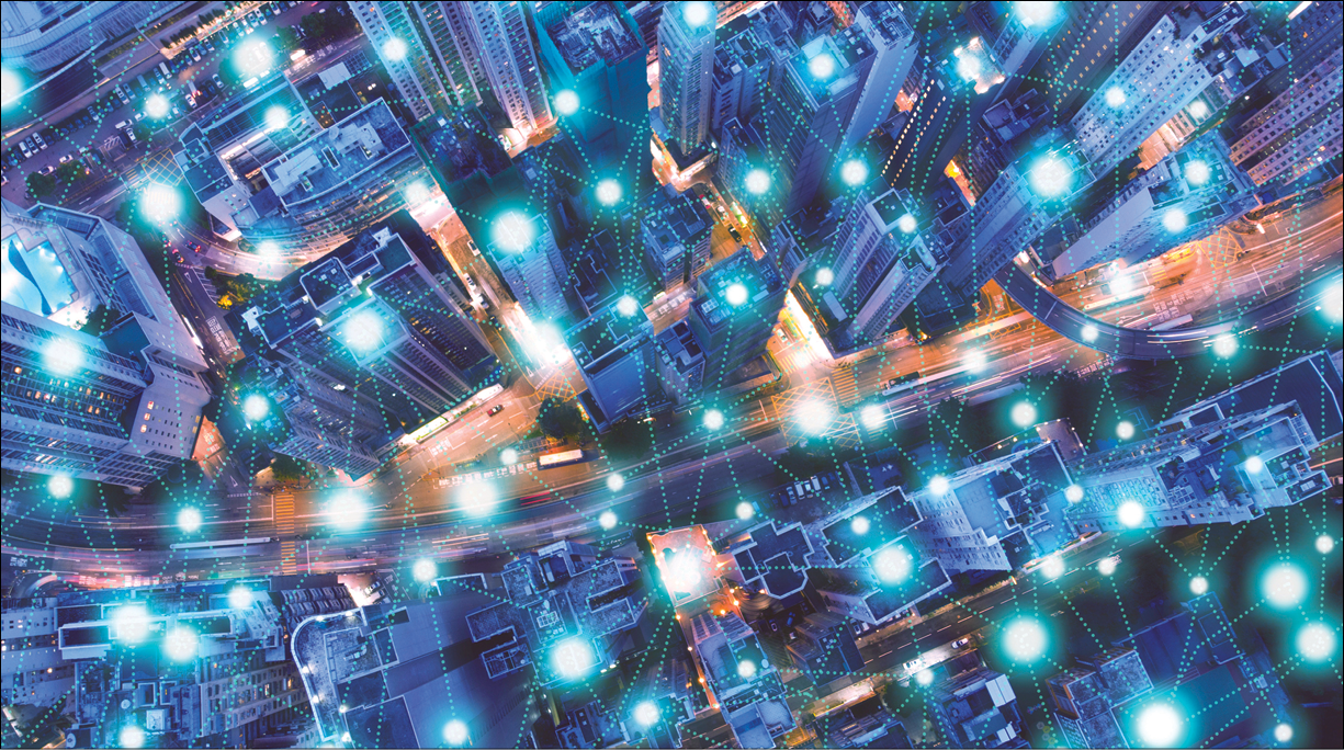 Wireless technology, Internet of things concept, Smart city connected by intelligence network, Abstract visual futuristic background