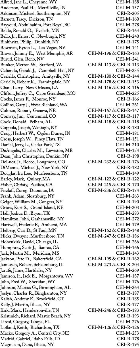 Allred, Jane L , Cheyenne, WY CEI-M-188 Anderson, Paul H , Merrillville, IN CEI-M-157 Arkinson, Michael, Southampton,   