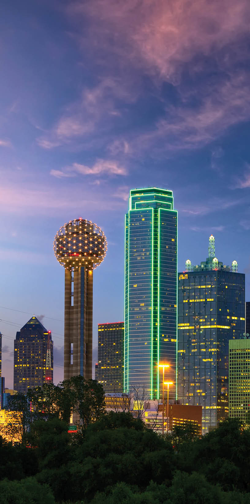 Dallas City skyline at dusk, Texas, USA