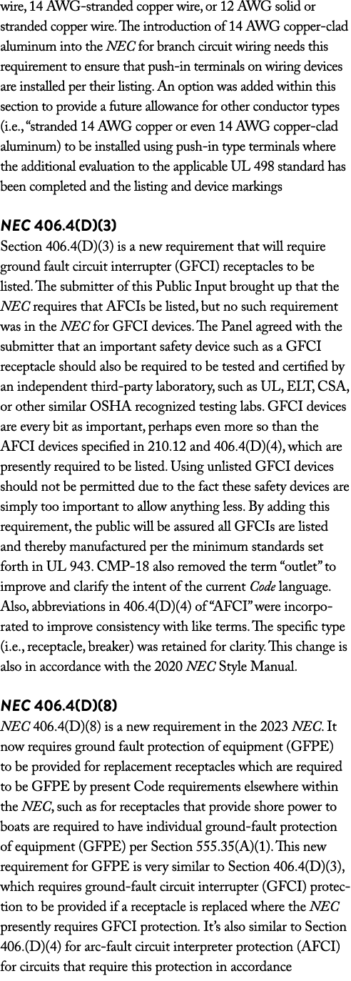 wire, 14 AWG-stranded copper wire, or 12 AWG solid or stranded copper wire  The introduction of 14 AWG copper-clad al   