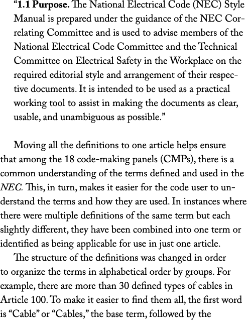  1 1 Purpose  The National Electrical Code (NEC) Style Manual is prepared under the guidance of the NEC Correlating C   