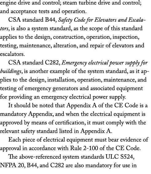 engine drive and control; steam turbine drive and control; and acceptance tests and operation  CSA standard B44, Safe   