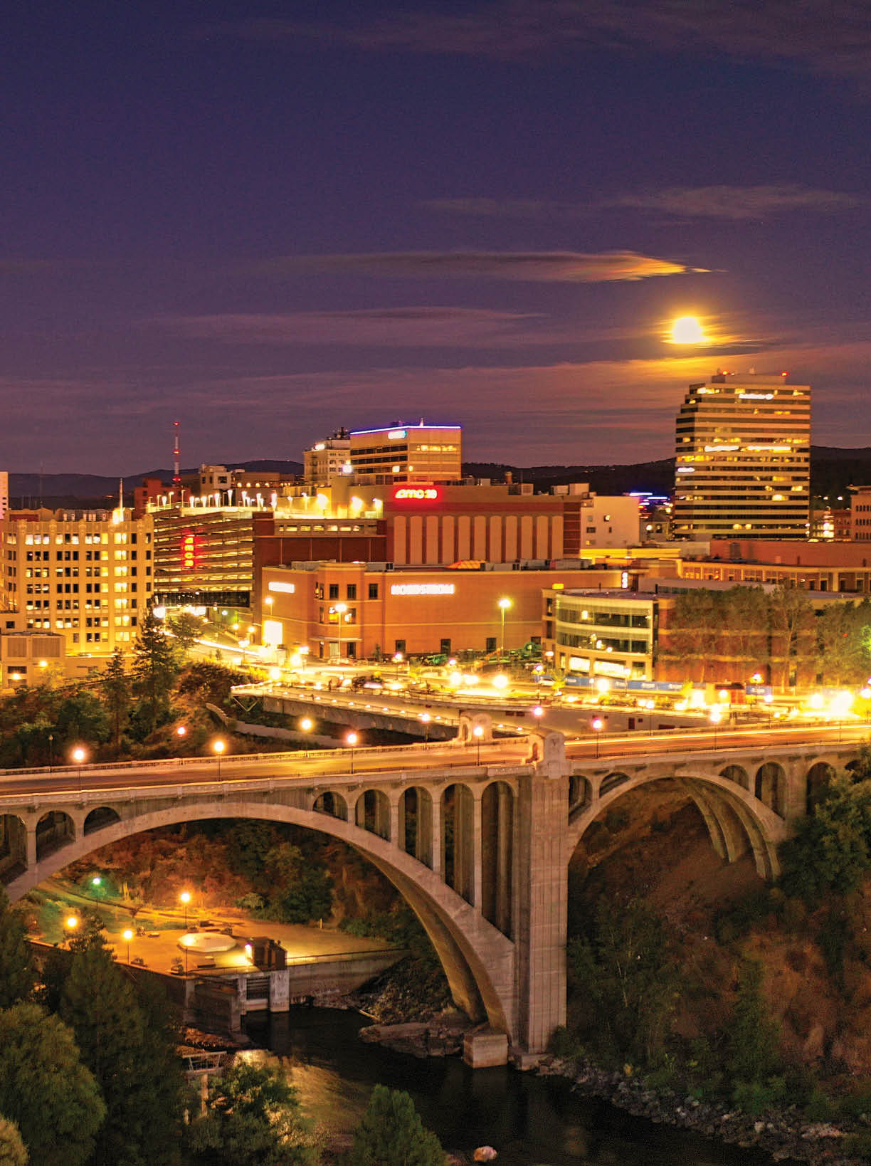Moon over Spokane wa