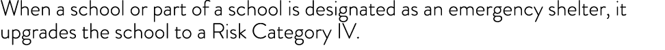 When a school or part of a school is designated as an emergency shelter, it upgrades the school to a Risk Category IV. 