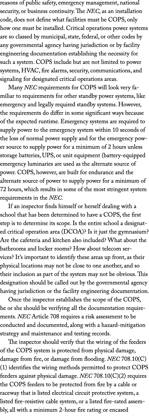reasons of public safety, emergency management, national security, or business continuity. The NEC, as an installatio...