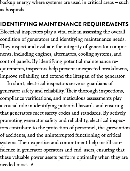 backup energy where systems are used in critical areas – such as hospitals. Identifying Maintenance Requirements Elec...