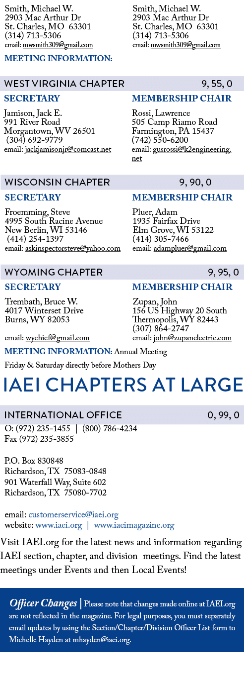 IAEI CHAPTERS AT LARGE O: (972) 235 1455 | (800) 786 4234 Fax (972) 235 3855 P.O. Box 830848 Richardson, TX 75083 08...
