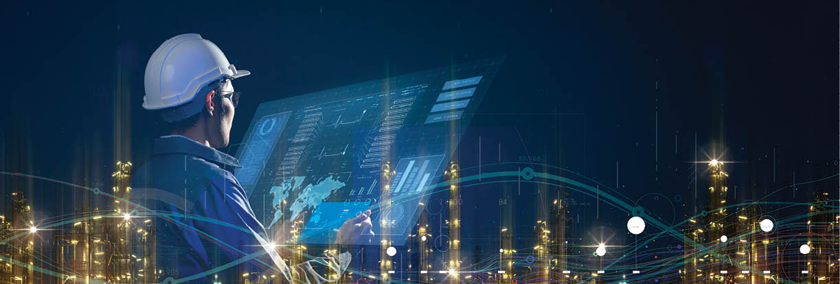 Asian engineer smart industry background, sustainable power saving energy management smart factory  technology, oil and gas plant background