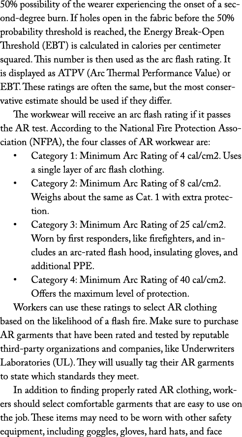 50% possibility of the wearer experiencing the onset of a second-degree burn  If holes open in the fabric before the    