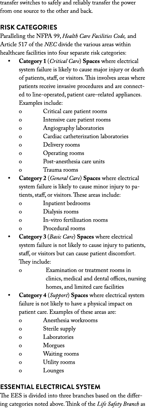 transfer switches to safely and reliably transfer the power from one source to the other and back  Risk Categories Pa   
