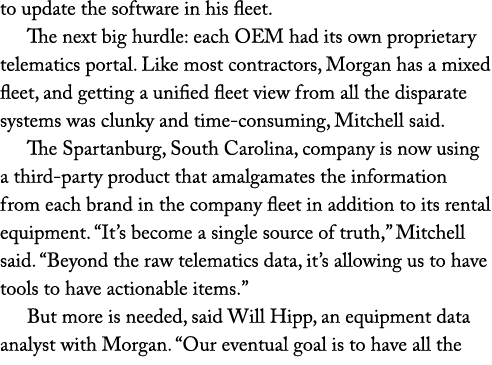 to update the software in his fleet  The next big hurdle: each OEM had its own proprietary telematics portal  Like mo   