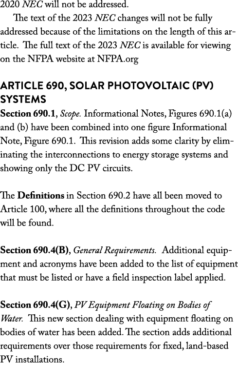 2020 NEC will not be addressed  The text of the 2023 NEC changes will not be fully addressed because of the limitatio   