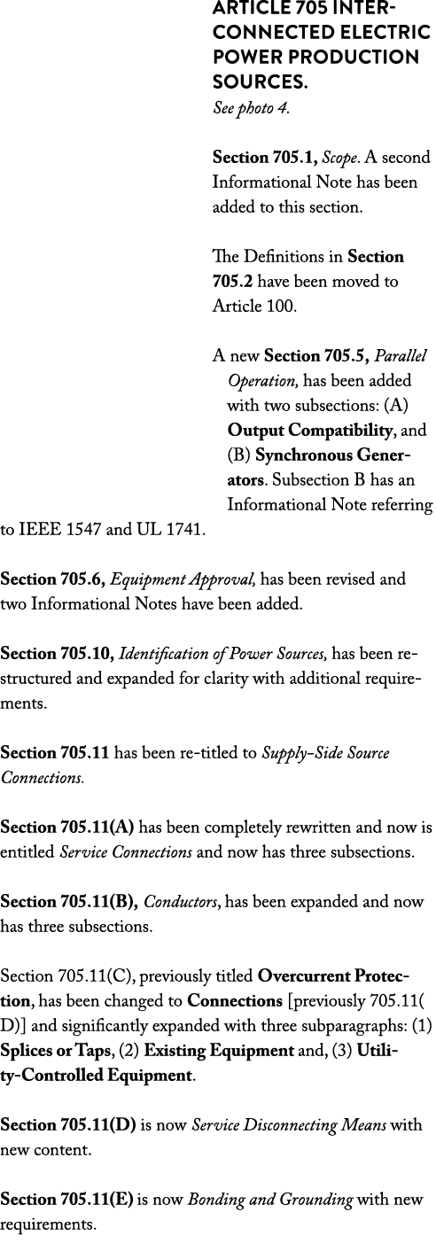 ARTICLE 705 Interconnected Electric Power Production Sources  See photo 4  Section 705 1, Scope  A second Information   