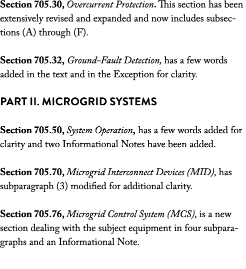 Section 705 30, Overcurrent Protection  This section has been extensively revised and expanded and now includes subse   