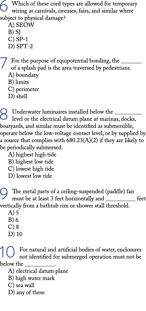 6 Which of these cord types are allowed for temporary wiring at carnivals, circuses, fairs, and similar where subject...