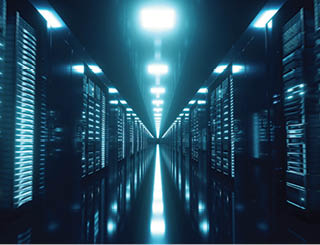 Server Racks In a Modern Data Center. Cloud Technology concept. 3d illustration.