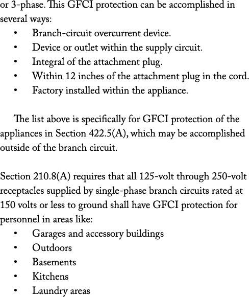 or 3 phase. This GFCI protection can be accomplished in several ways: • Branch circuit overcurrent device. • Device o...