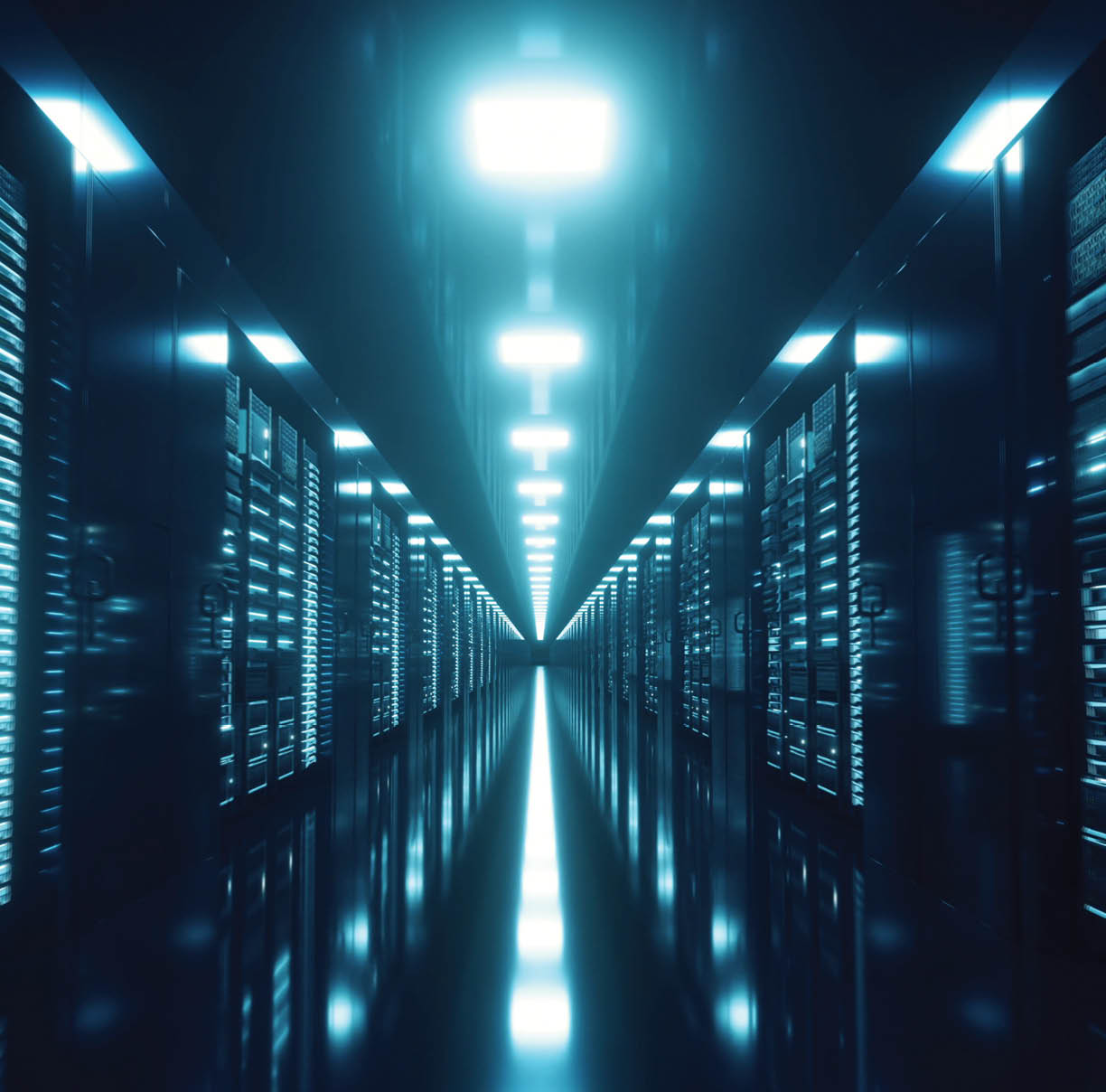 Server Racks In a Modern Data Center. Cloud Technology concept. 3d illustration.