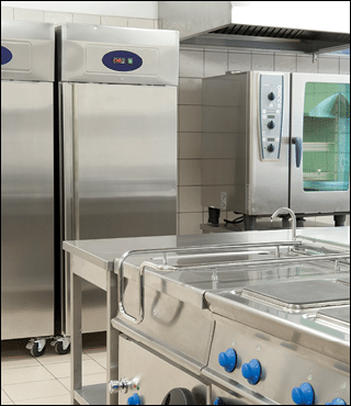 Empty restaurant kitchen with professional equipment