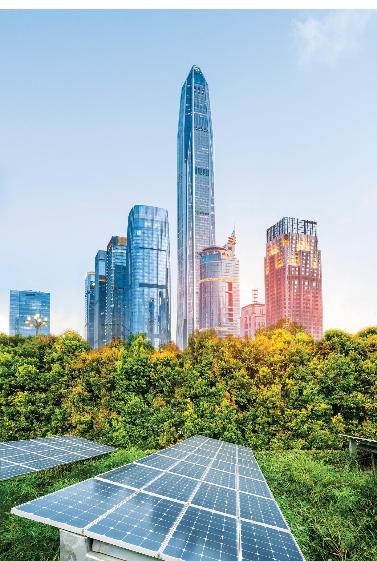 Solar Power Plant in modern city,Sustainable Renewable Energy.