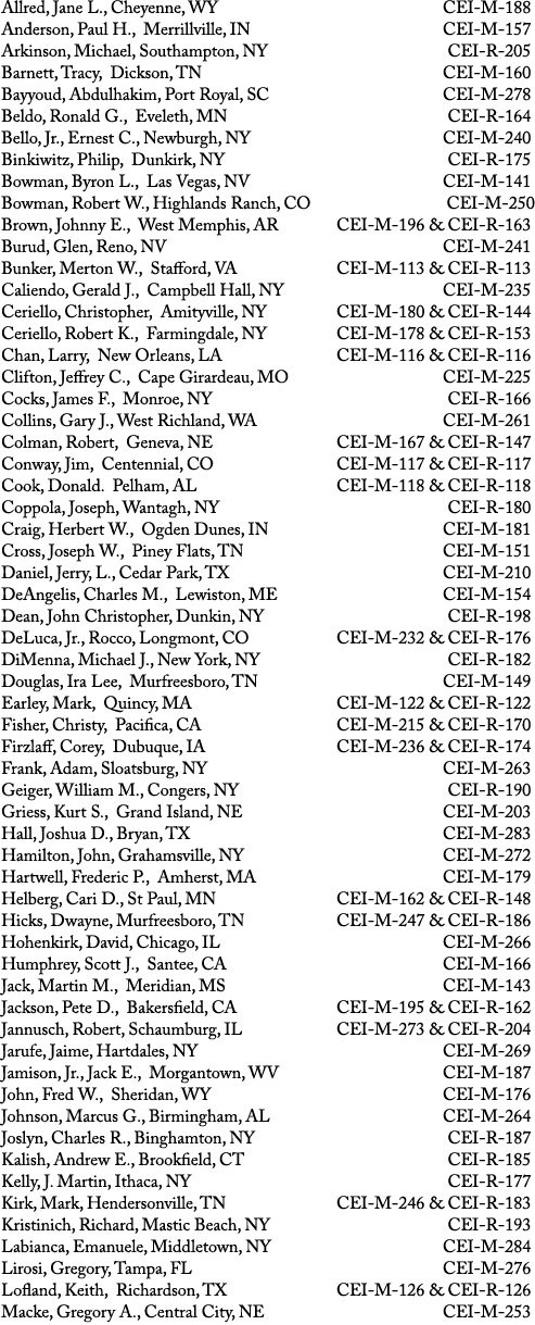 Allred, Jane L., Cheyenne, WY CEI M 188 Anderson, Paul H., Merrillville, IN CEI M 157 Arkinson, Michael, Southampton,...