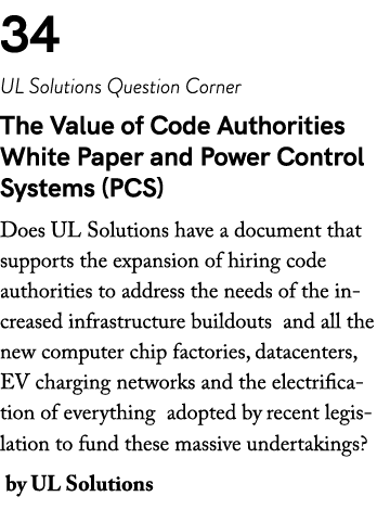 34 UL Solutions Question Corner The Value of Code Authorities White Paper and Power Control Systems (PCS) Does UL Sol...