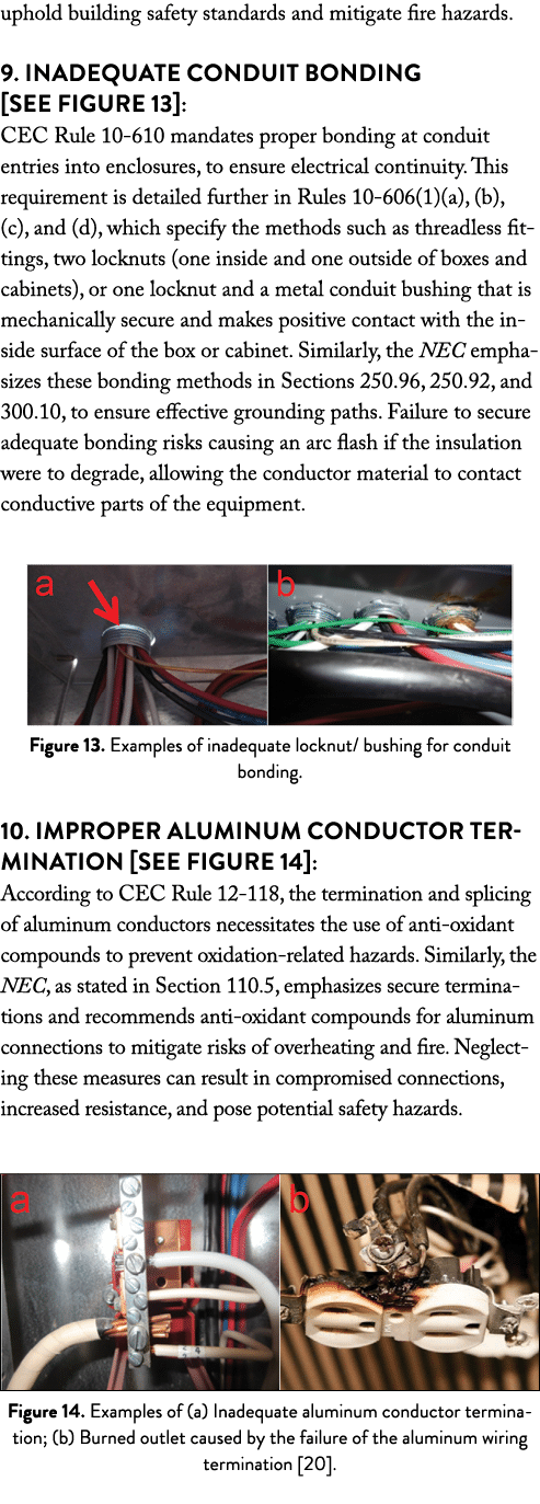 uphold building safety standards and mitigate fire hazards. 9. Inadequate Conduit Bonding [See Figure 13]: CEC Rule 1...