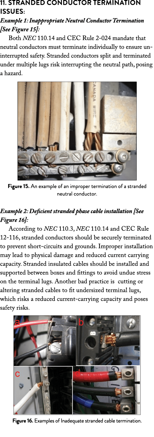 11. Stranded Conductor Termination Issues: Example 1: Inappropriate Neutral Conductor Termination [See Figure 15]: Bo...