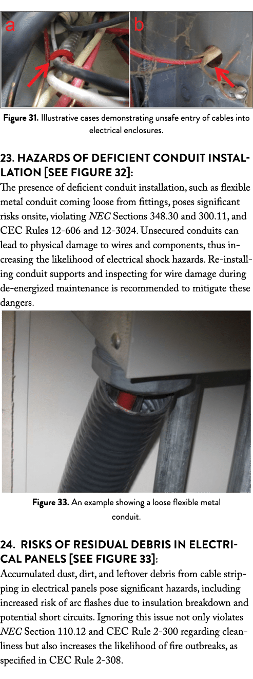  ￼ Figure 31. Illustrative cases demonstrating unsafe entry of cables into electrical enclosures. 23. Hazards of Defi...