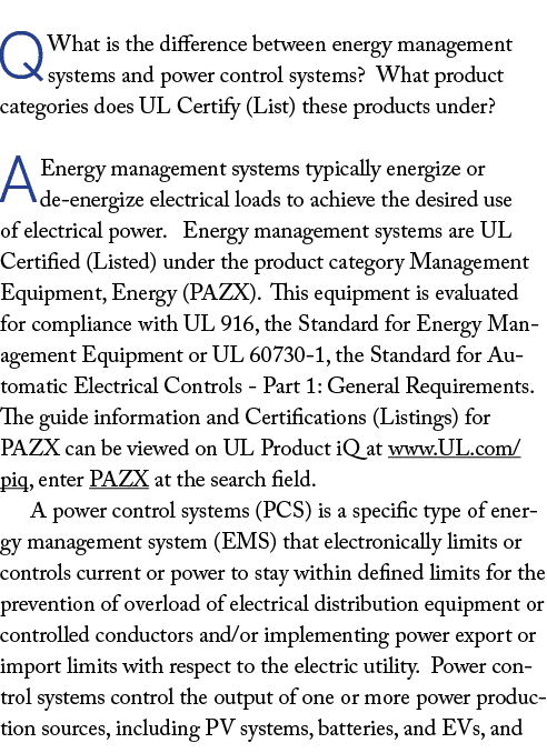 Q What is the difference between energy management systems and power control systems? What product categories does UL...