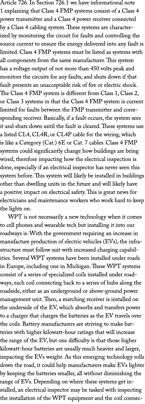 Article 726. In Section 726.1 we have informational note 1 explaining that Class 4 FMP systems consist of a Class 4 p...