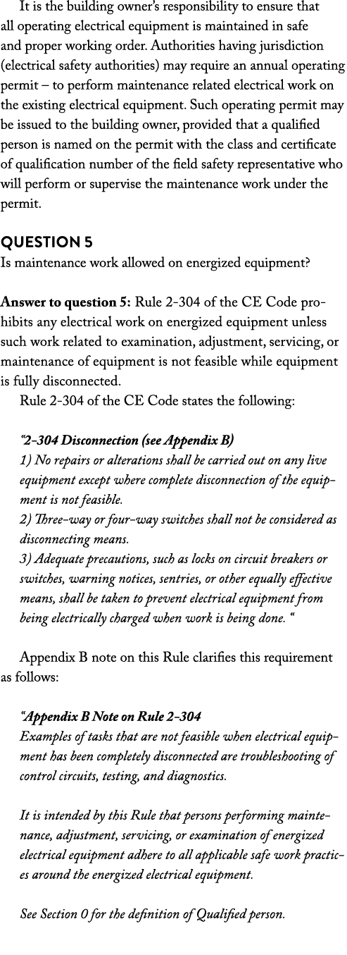 It is the building owner’s responsibility to ensure that all operating electrical equipment is maintained in safe and...