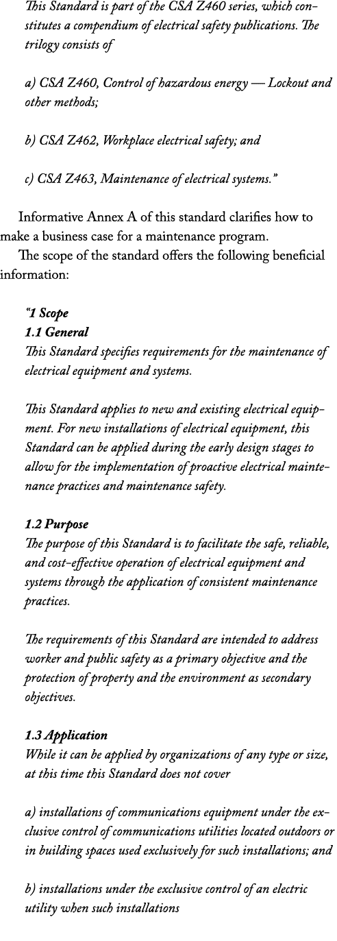 This Standard is part of the CSA Z460 series, which constitutes a compendium of electrical safety publications. The t...