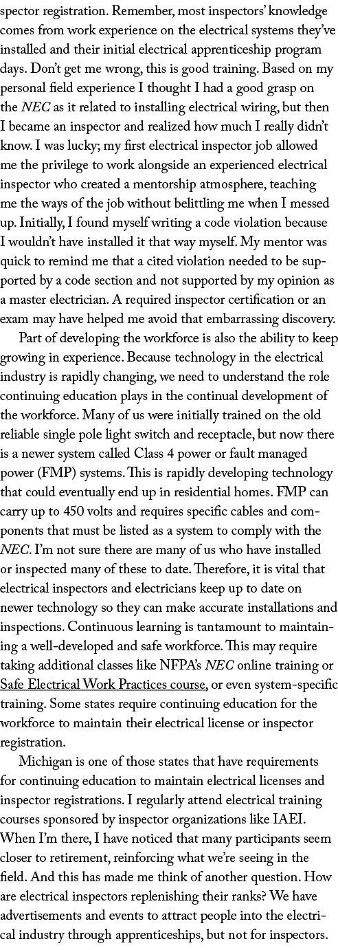 spector registration. Remember, most inspectors’ knowledge comes from work experience on the electrical systems they’...