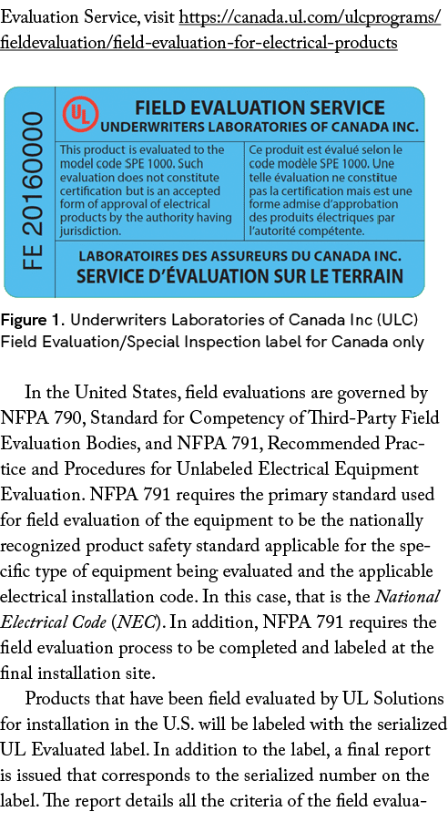 Evaluation Service, visit https://canada.ul.com/ulcprograms/fieldevaluation/field evaluation for electrical products ...