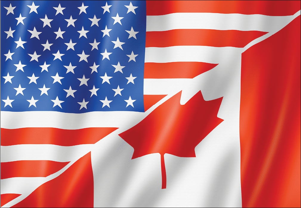 Mixed USA and Canada flag, three dimensional render, illustration