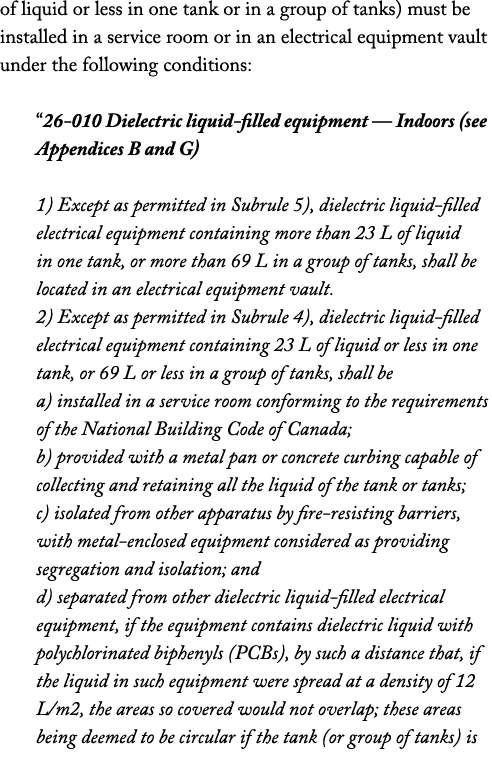 of liquid or less in one tank or in a group of tanks) must be installed in a service room or in an electrical equipme...
