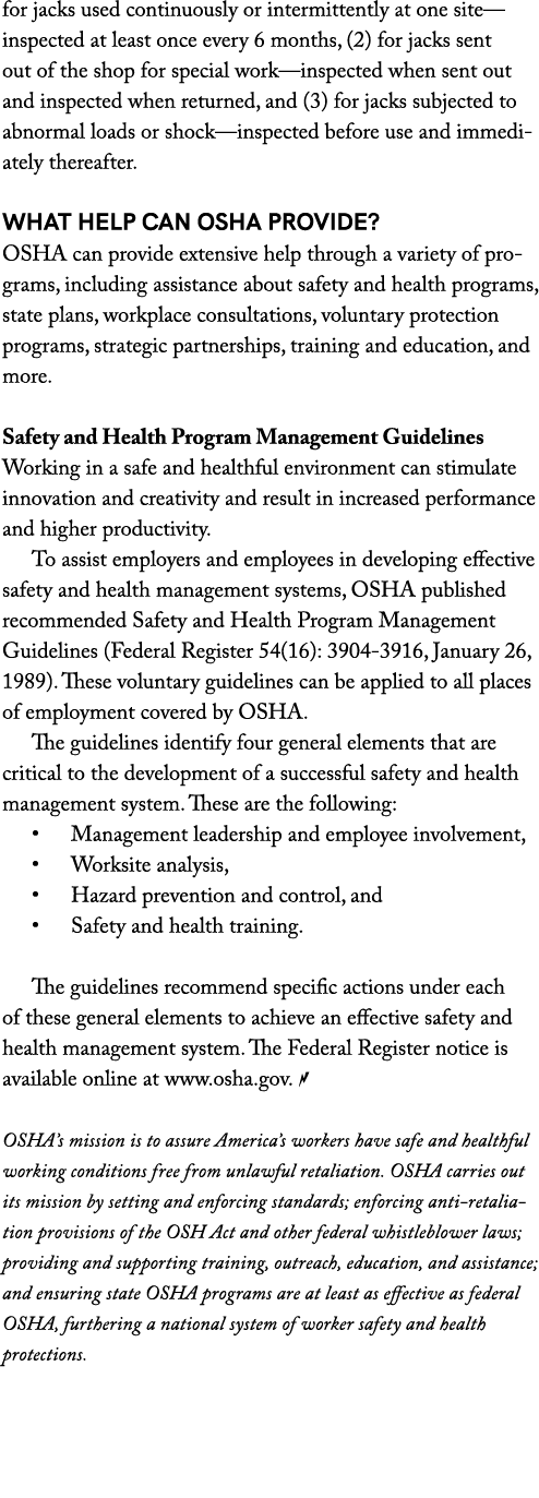 for jacks used continuously or intermittently at one site—inspected at least once every 6 months, (2) for jacks sent ...