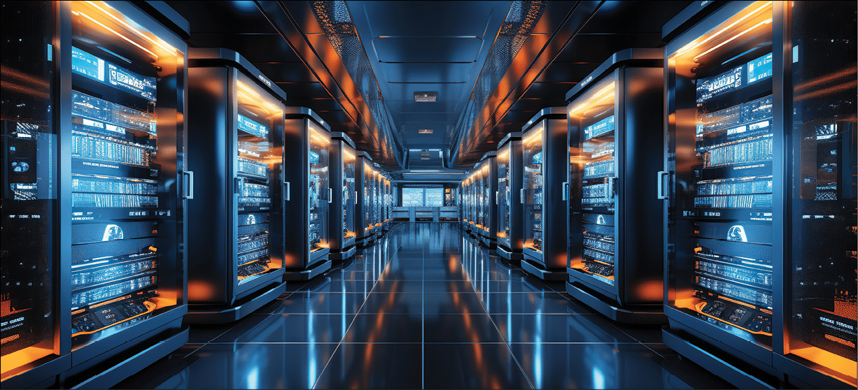A clean and efficient data center with rows of server racks in a controlled environment.Generated with AI