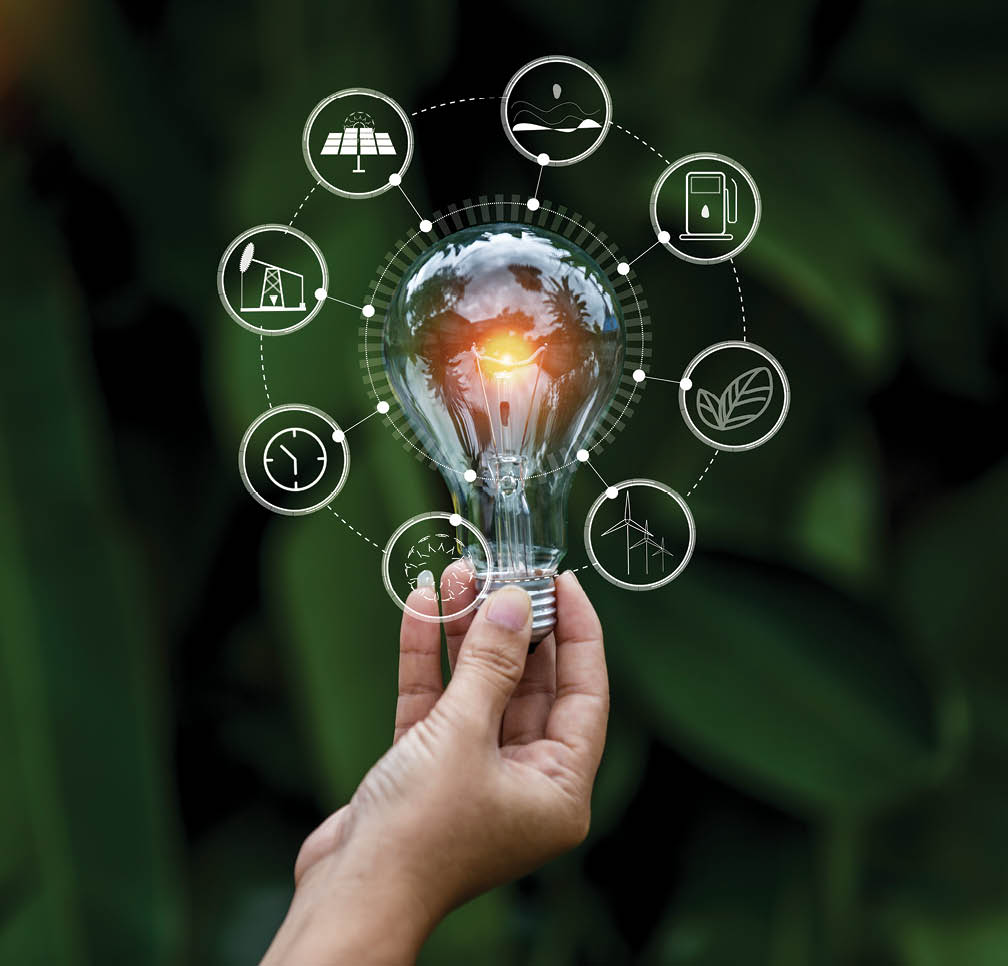 light bulb against nature, icons