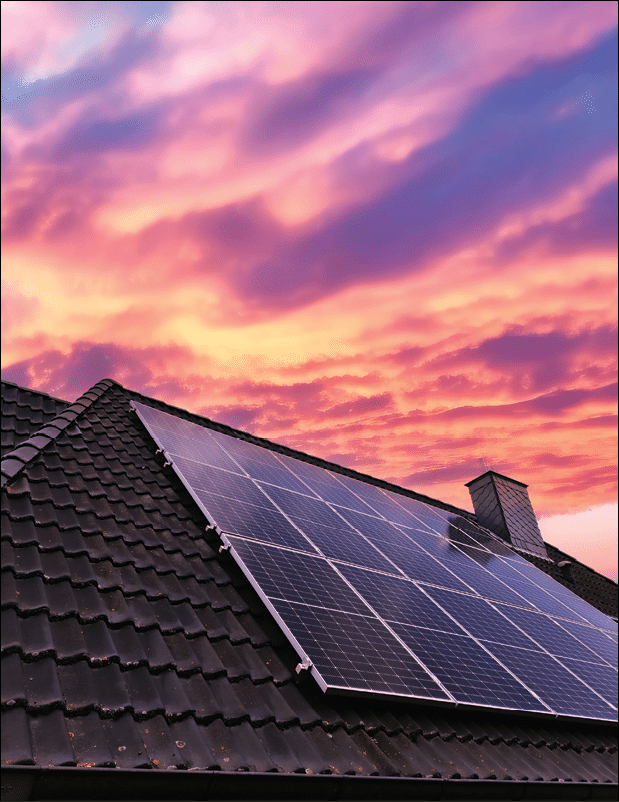 Solar panels producing clean energy on a roof of a residential house