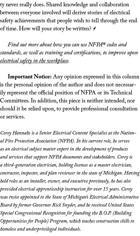 ty never really does. Shared knowledge and collaboration between everyone involved will derive stories of electrical ...